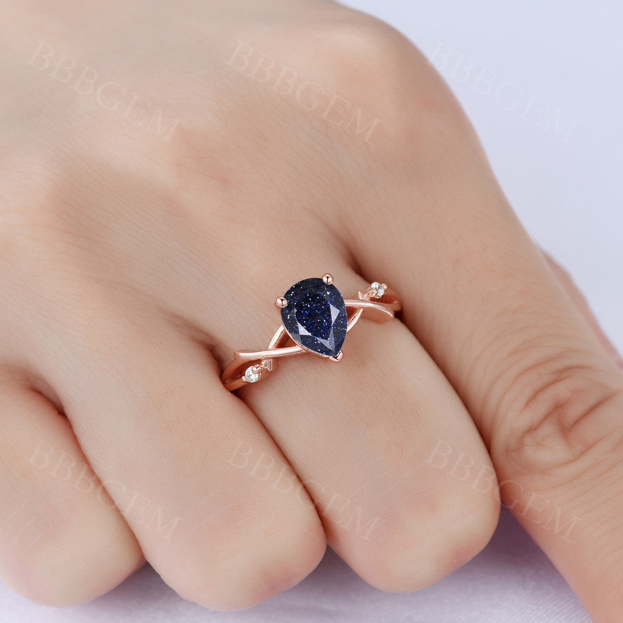 14k rose gold ring- BBBGEM blue sandstone ring