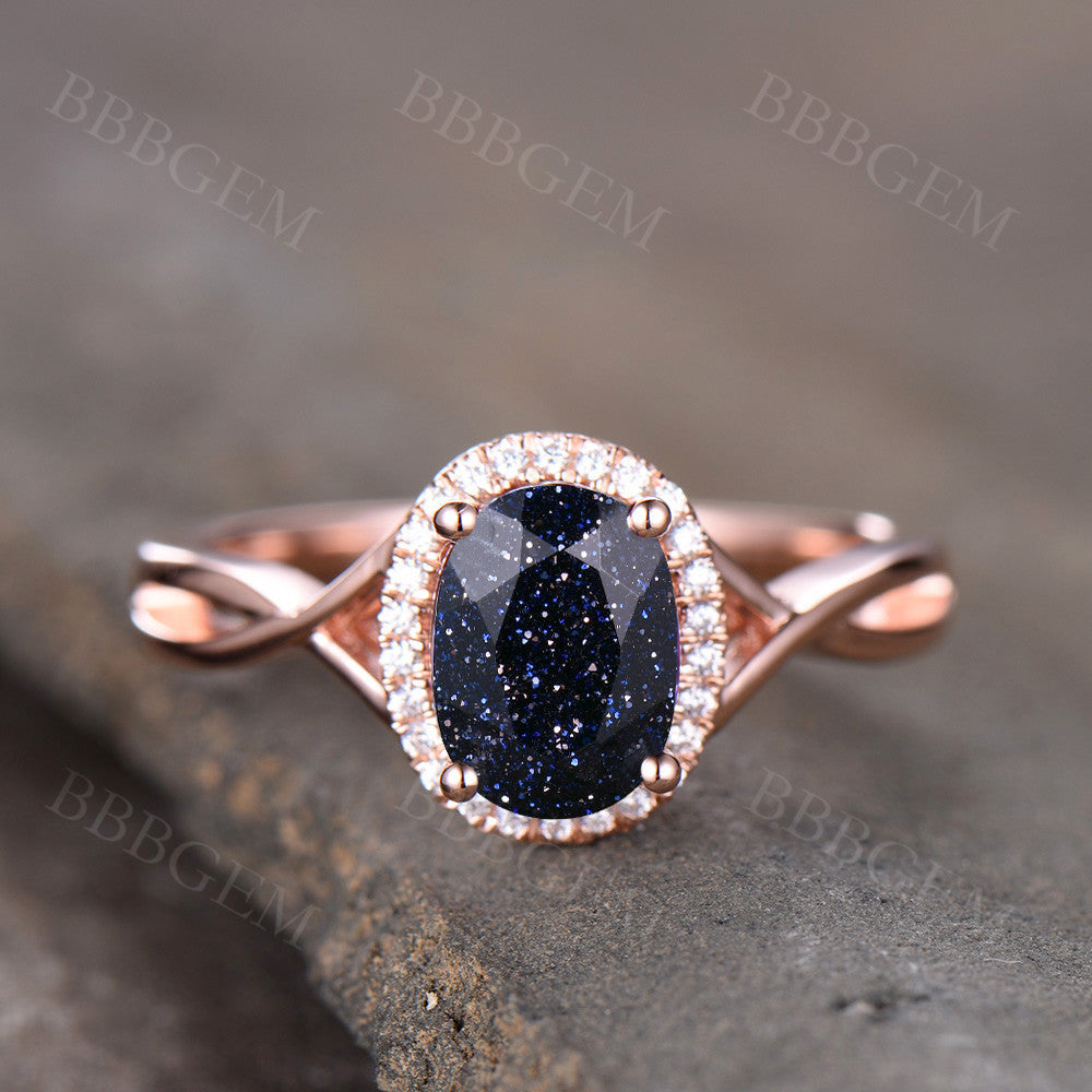 Blue Sandstone Engagemnet Ring-BBBGEM Blue Sandstone Engagemnet Ring