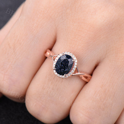 Infinity Plain Gold Band-BBBGEM Blue Sandstone Engagemnet Ring