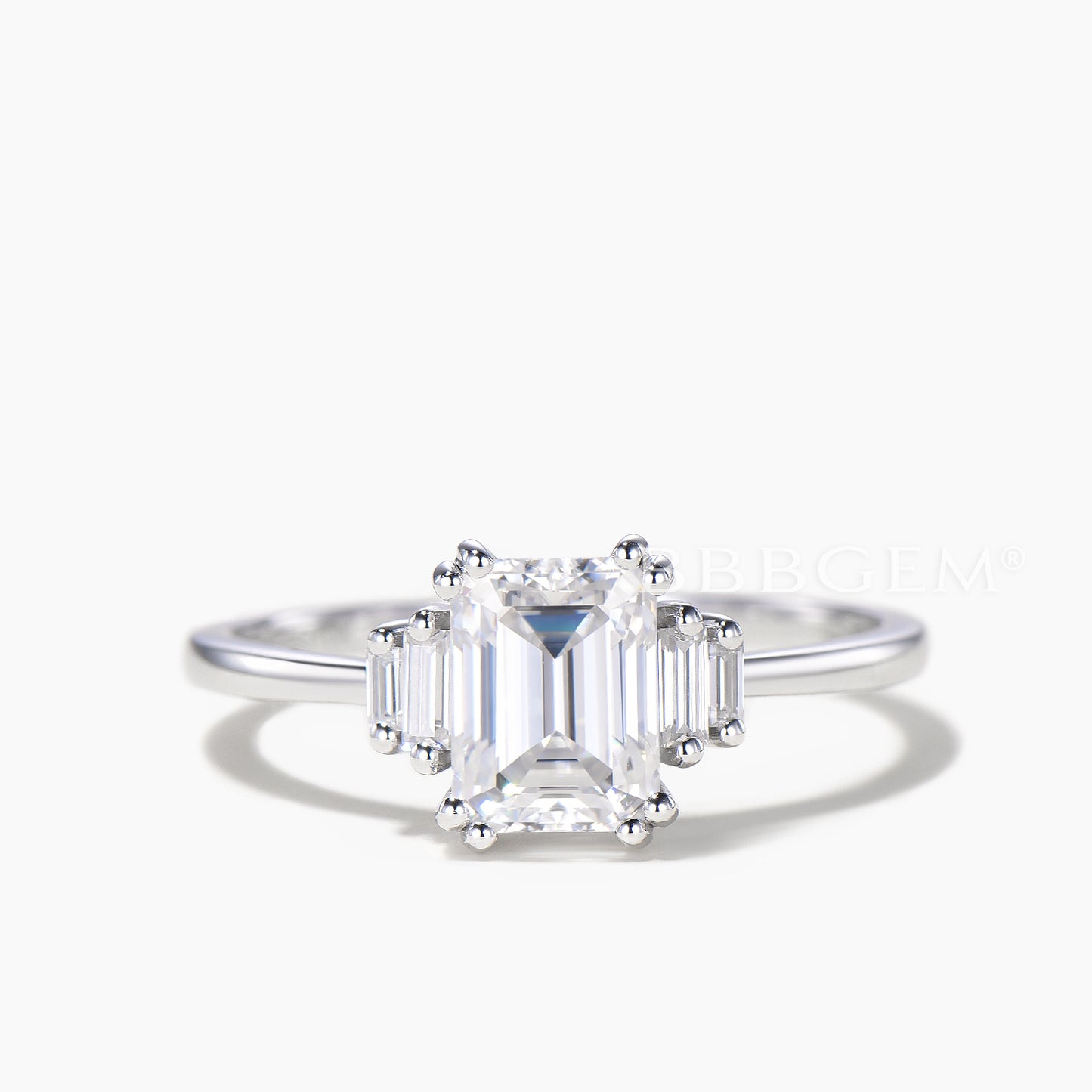 3CT Emerald Cut Moissanite Engagement Ring Baguette Moissanite Cluster Ring