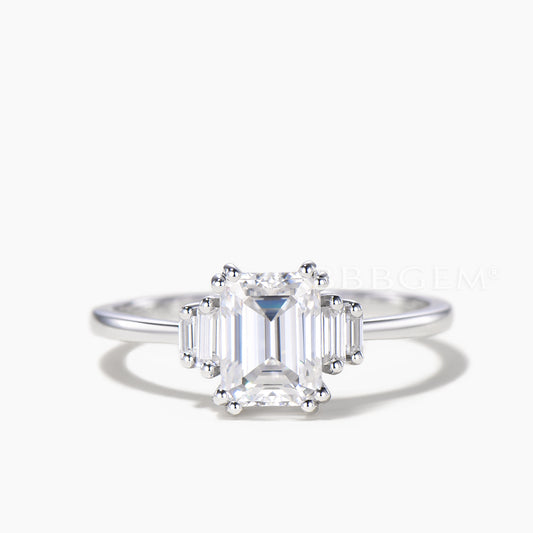 3CT Emerald Cut Moissanite Engagement Ring Baguette Moissanite Cluster Ring