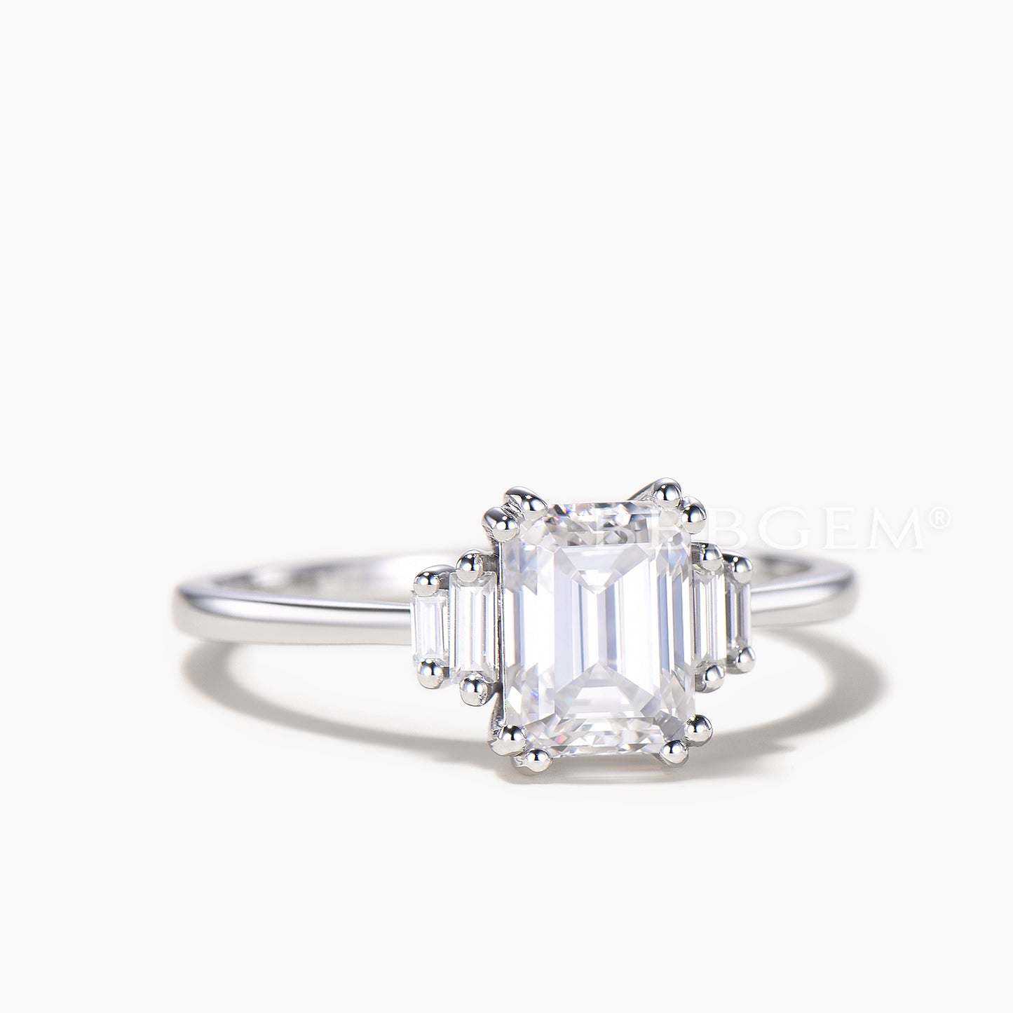 3CT Emerald Cut Moissanite Engagement Ring Baguette Moissanite Cluster Ring