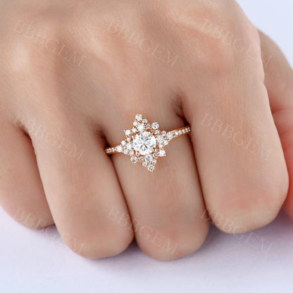 Moissanite Vintage Engagement Rings-BBBGEM Rose Gold Moissanite Engagement Rings