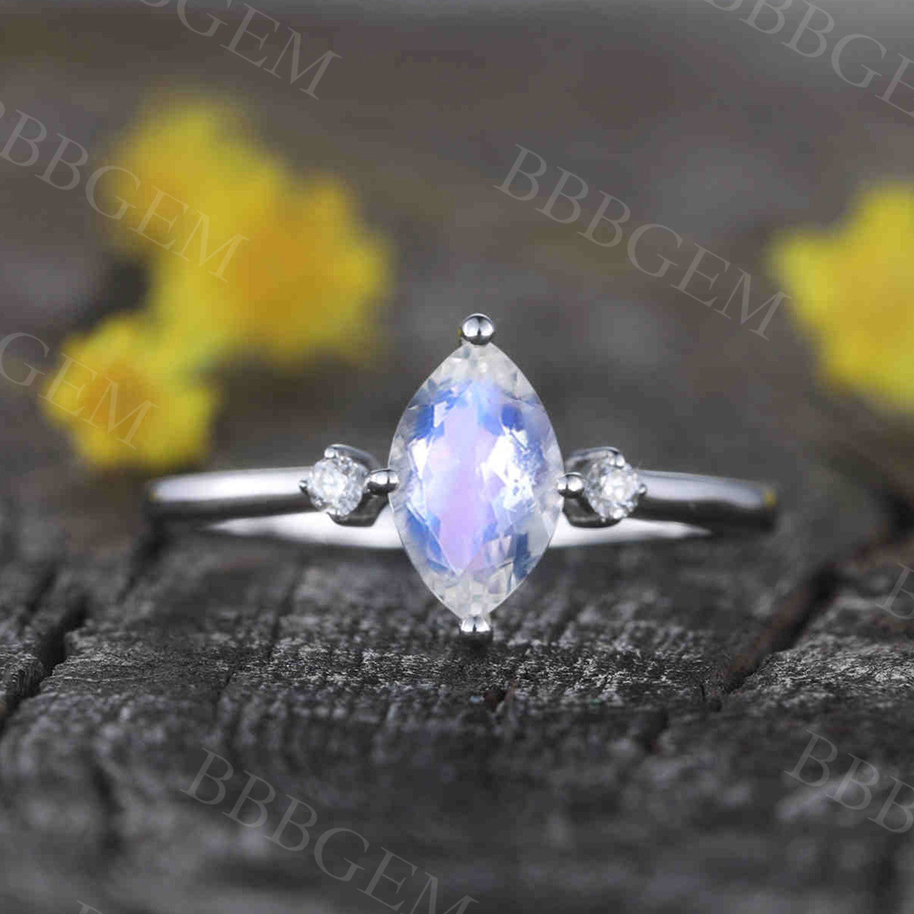 Marquise Cut Moonstone Engagement Ring