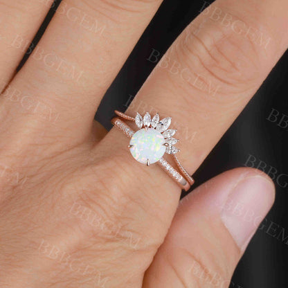 Antique Opal Engagement Ring Set Rose Gold 11