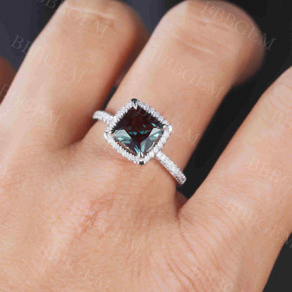 Princess Cut Alexandrite Diamond Engagement Ring 01