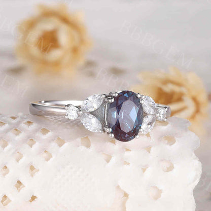 Art Deco Verbena Alexandrite Moissanite Engagement Ring Marquise Antique