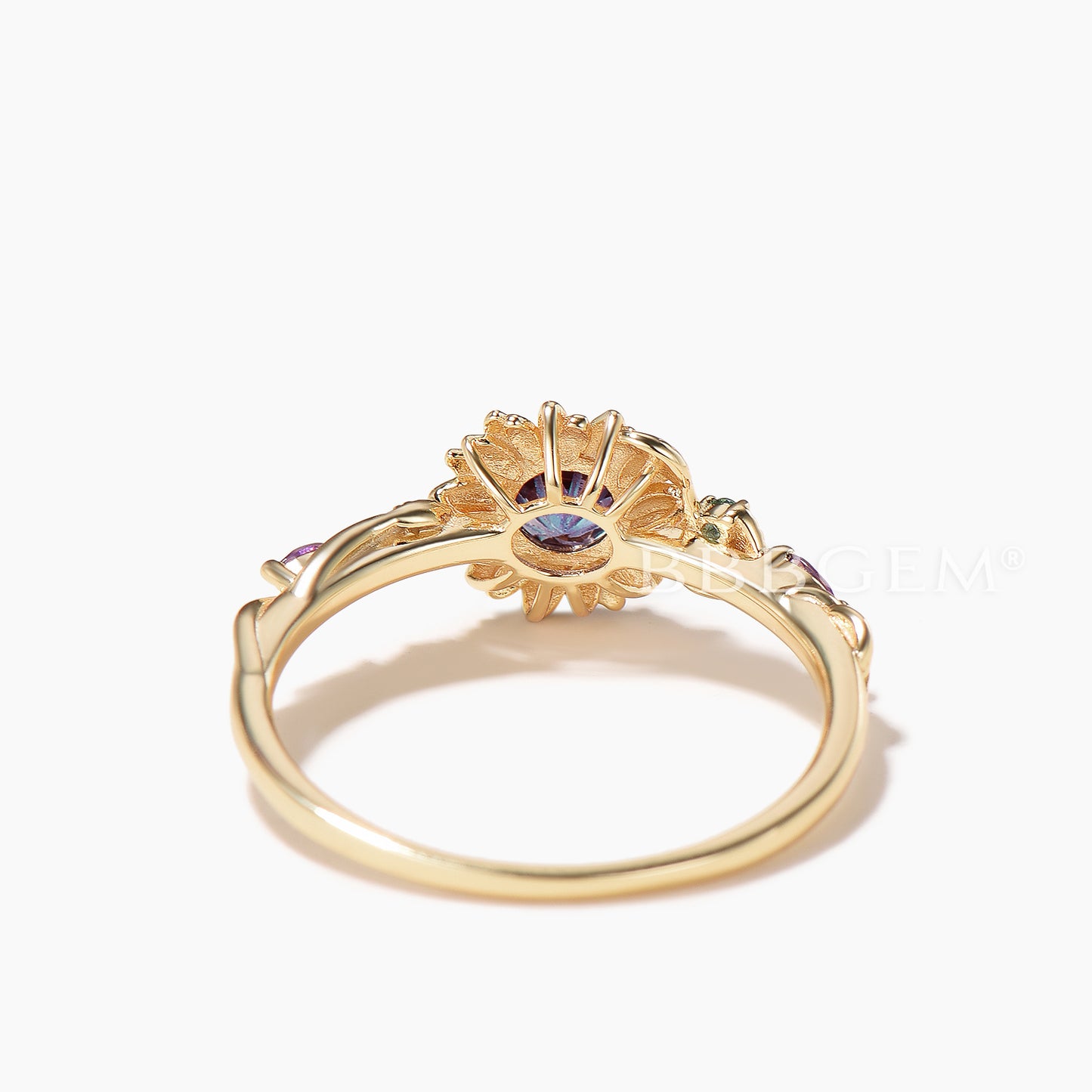 Nature Inspired Round Cut Color-change Alexandrite Sunflower Engagement Ring