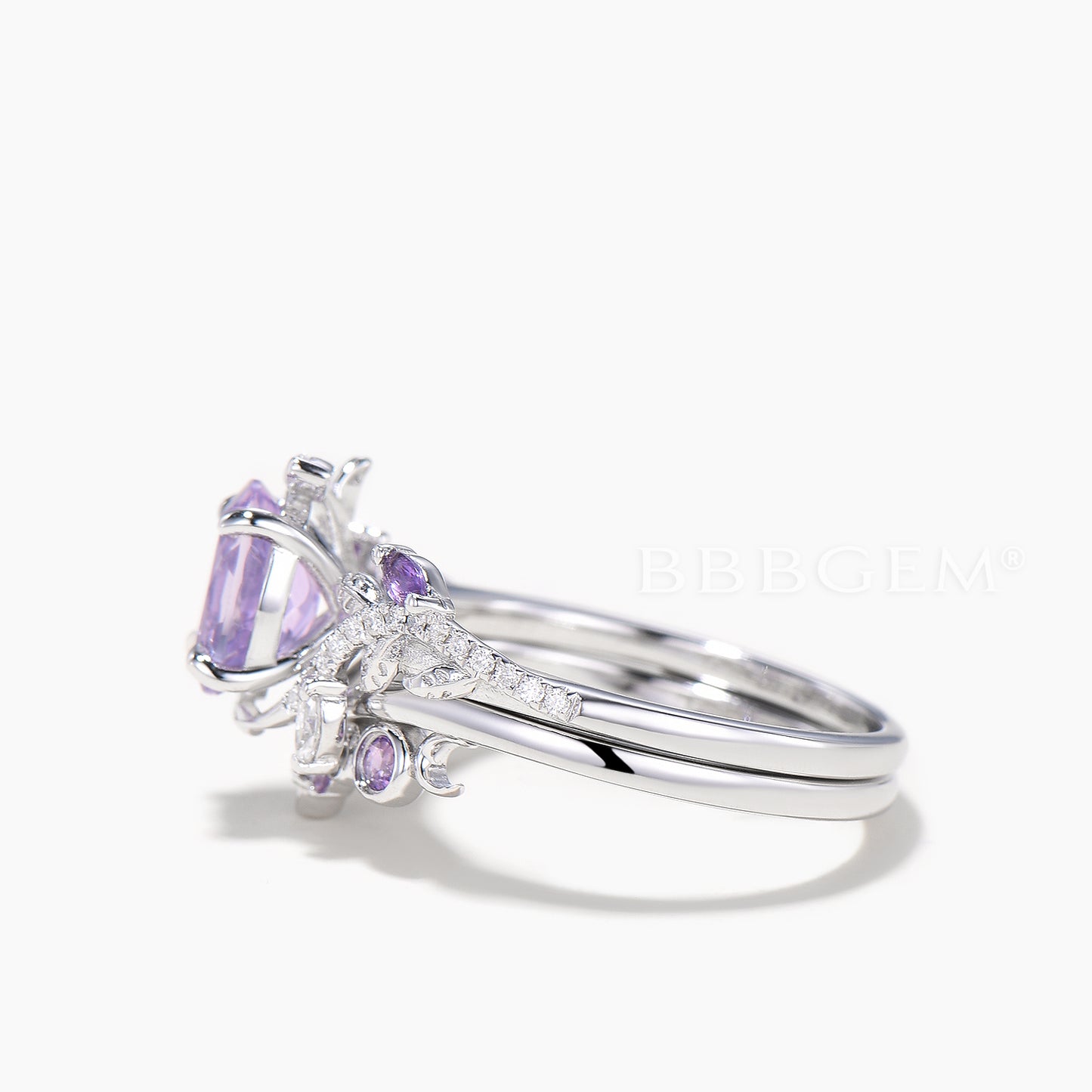 Oval Cut Natural Lavender Amethyst Ring Diamond Amethyst Leaf Twisted Ring Set