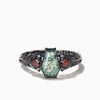Coffin Moss Agate Leaf Engagement Ring Moissanite Garnet Gothic Black Gold Ring