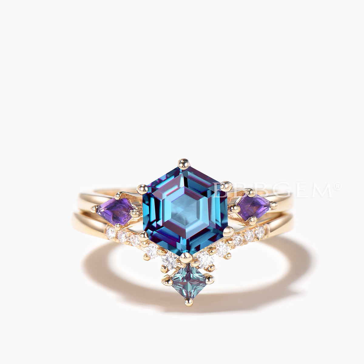 Natural alexandrite engagement ring in rose gold