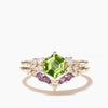 Hexagon Cut Natural Peridot Engagement Ring Moissanite Amethyst Bridal Set