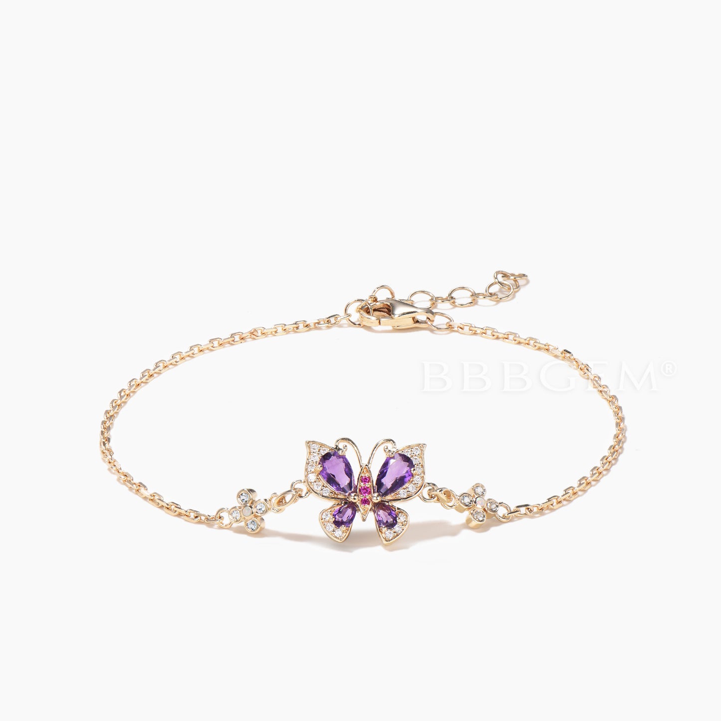 Teardrop Cut Natural Amethyst Butterfly Wedding Bracelet Diamond Bracelet