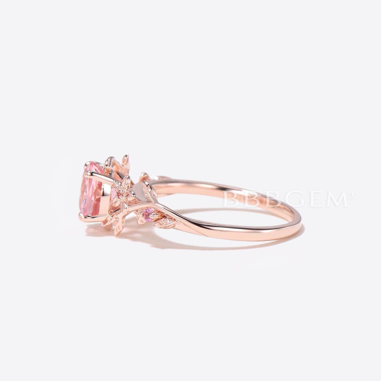 Round Padparadscha Sapphire Ring Pink Sapphire Floral Engagement Ring