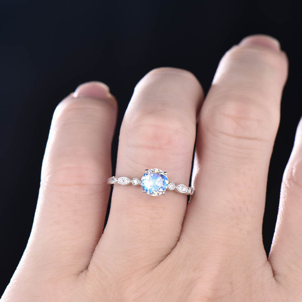 Moonstone Engagement Ring Rainbow