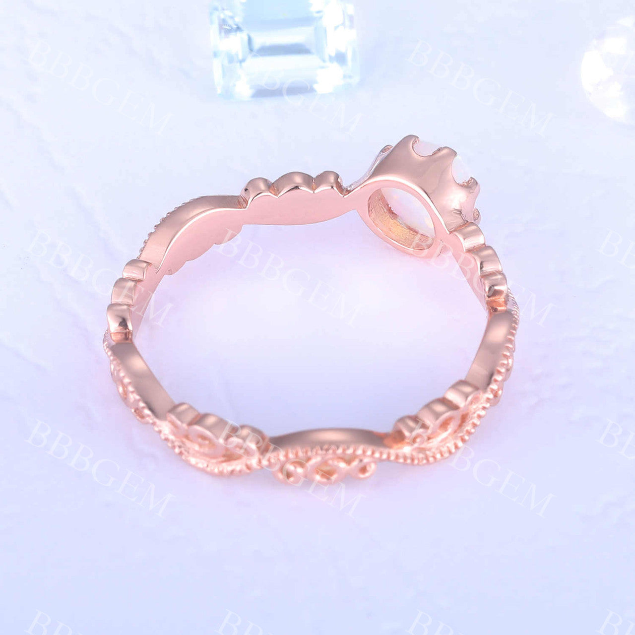 Floral Opal Ring Rose Gold Wedding Ring