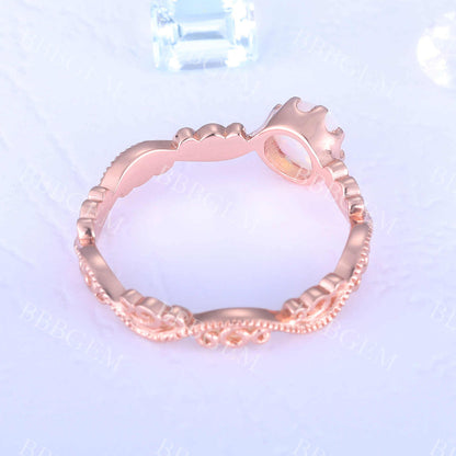 Floral Opal Ring Rose Gold Wedding Ring