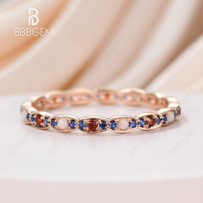 full eternity Opal Garnet Sapphire  band in 14k rose gold-marquise eternity band rose gold