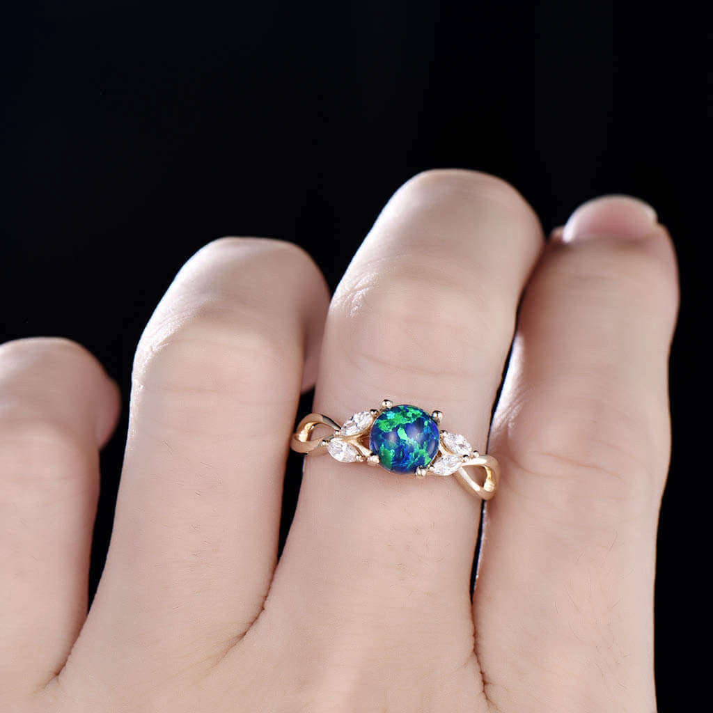 Blue Opal Moissanite Engagement Ring