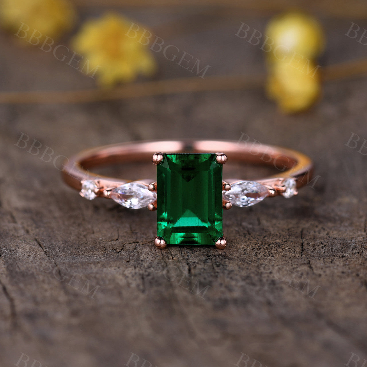 1CT Emerald Engagement Rings-BBBGEM Emerald Engagement Rings