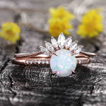 Antique Opal Engagement Ring Set Rose Gold 01