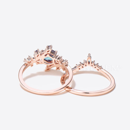 Twig Leaf Engagement Ring 14k Rose Gold Hexagon Cut Alexandrite Ring