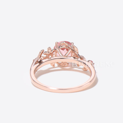 Round Padparadscha Sapphire Ring Pink Sapphire Floral Engagement Ring