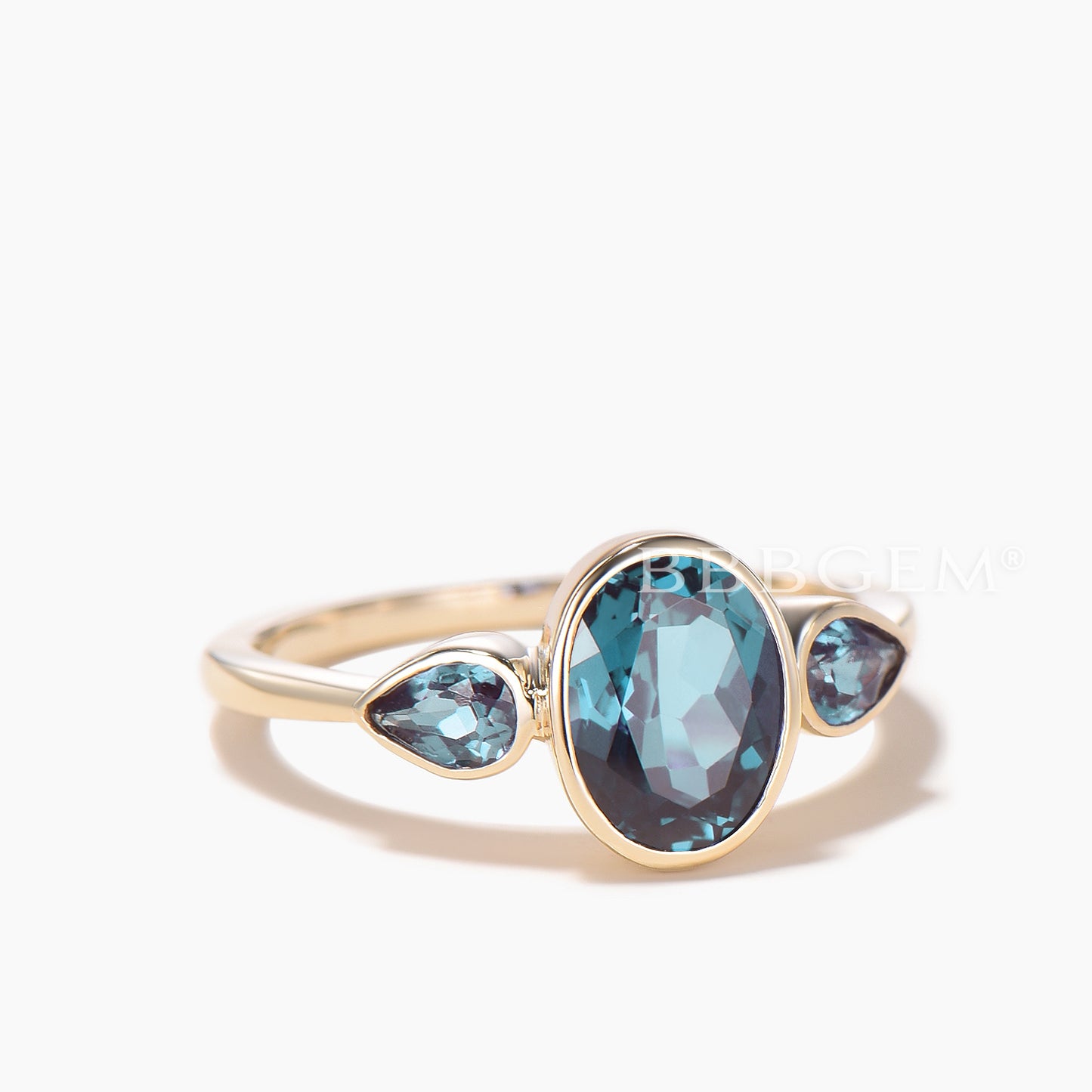 Oval Cut Color-change Alexandrite Engagement Ring Bezel Set Three Stone Ring