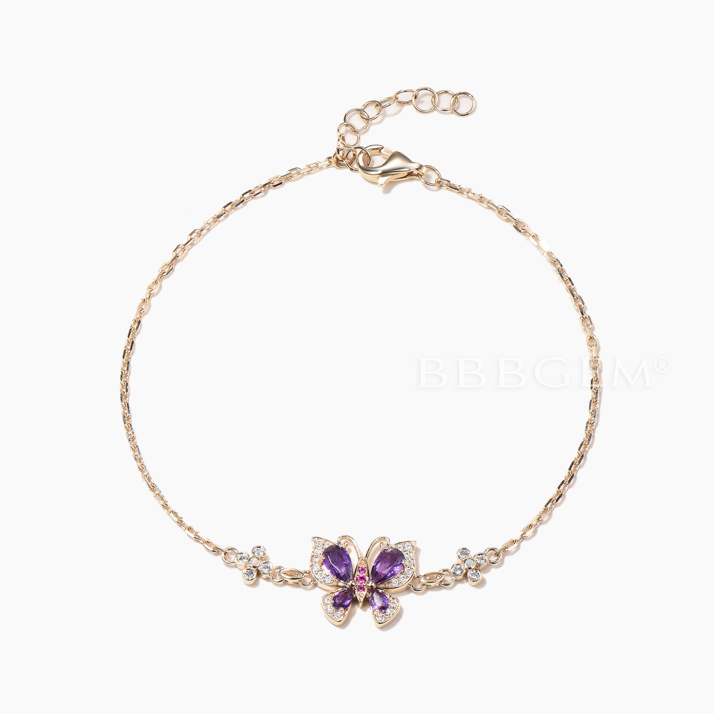 Teardrop Cut Natural Amethyst Butterfly Wedding Bracelet Diamond Bracelet
