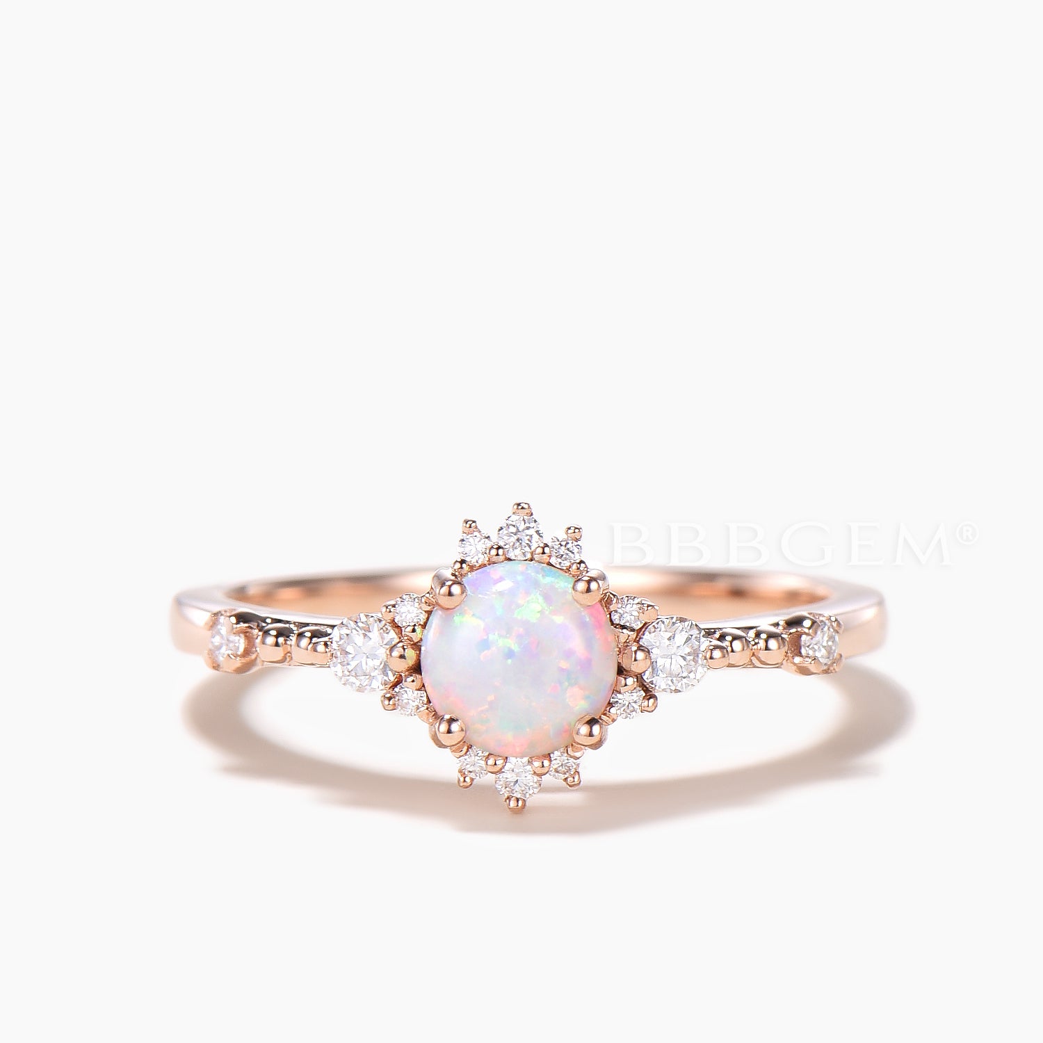 0.5 Carat Dainty Rose Gold White Opal Engagement Ring Diamond ...