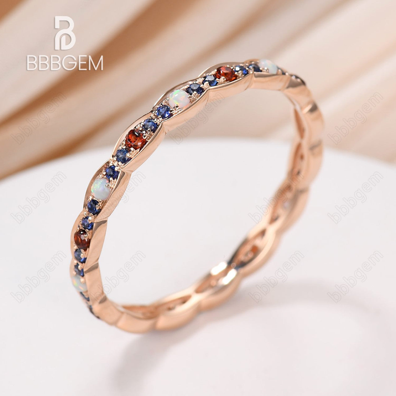 full eternity Opal Garnet Sapphire  band in 14k rose gold-marquise eternity band rose gold