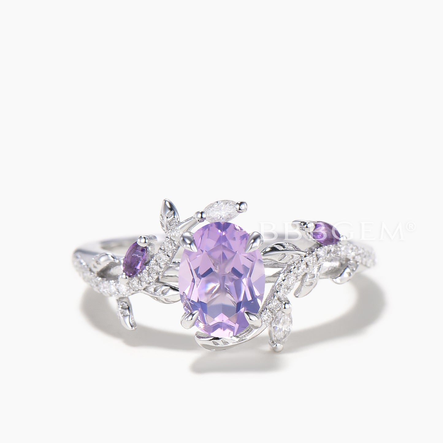 Oval Cut Natural Lavender Amethyst Ring Diamond Amethyst Leaf Twisted Ring Set