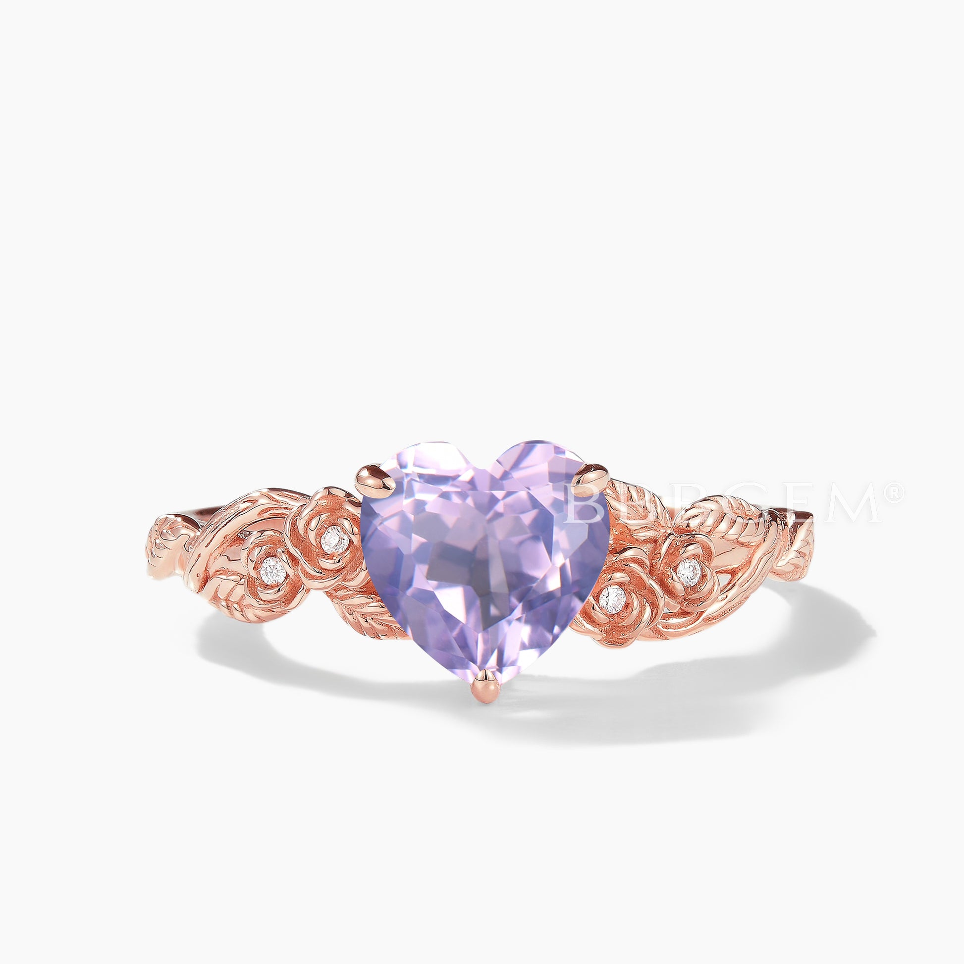 lavender flower ring Heart Cut Lavender Amethyst Twisted Vine Flower Engagement Ring – BBBGEM