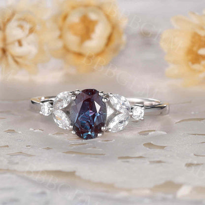 Art Deco Verbena Alexandrite Moissanite Engagement Ring Marquise Antique