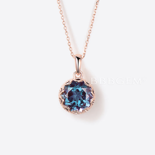 3CT Round Cut Color-change Alexandrite Pendant Solitaire Necklace