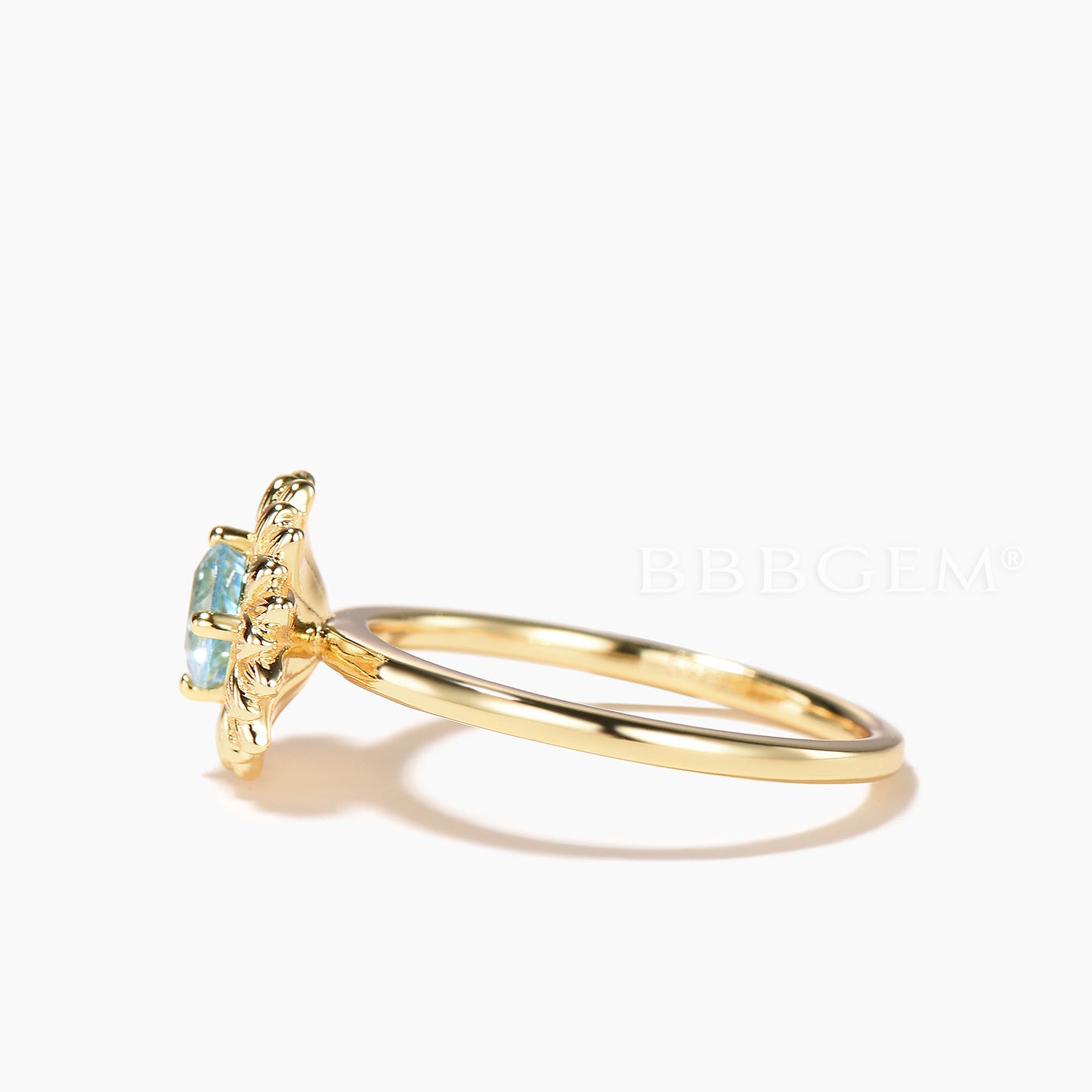 Round Cut Natural Aquamarine Sunflower Engagement Ring Solitaire Ring