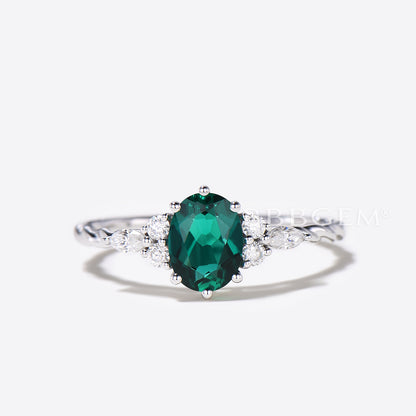 Oval Cut Green Emerald Engagement Ring Twisted Rope Wedding Ring