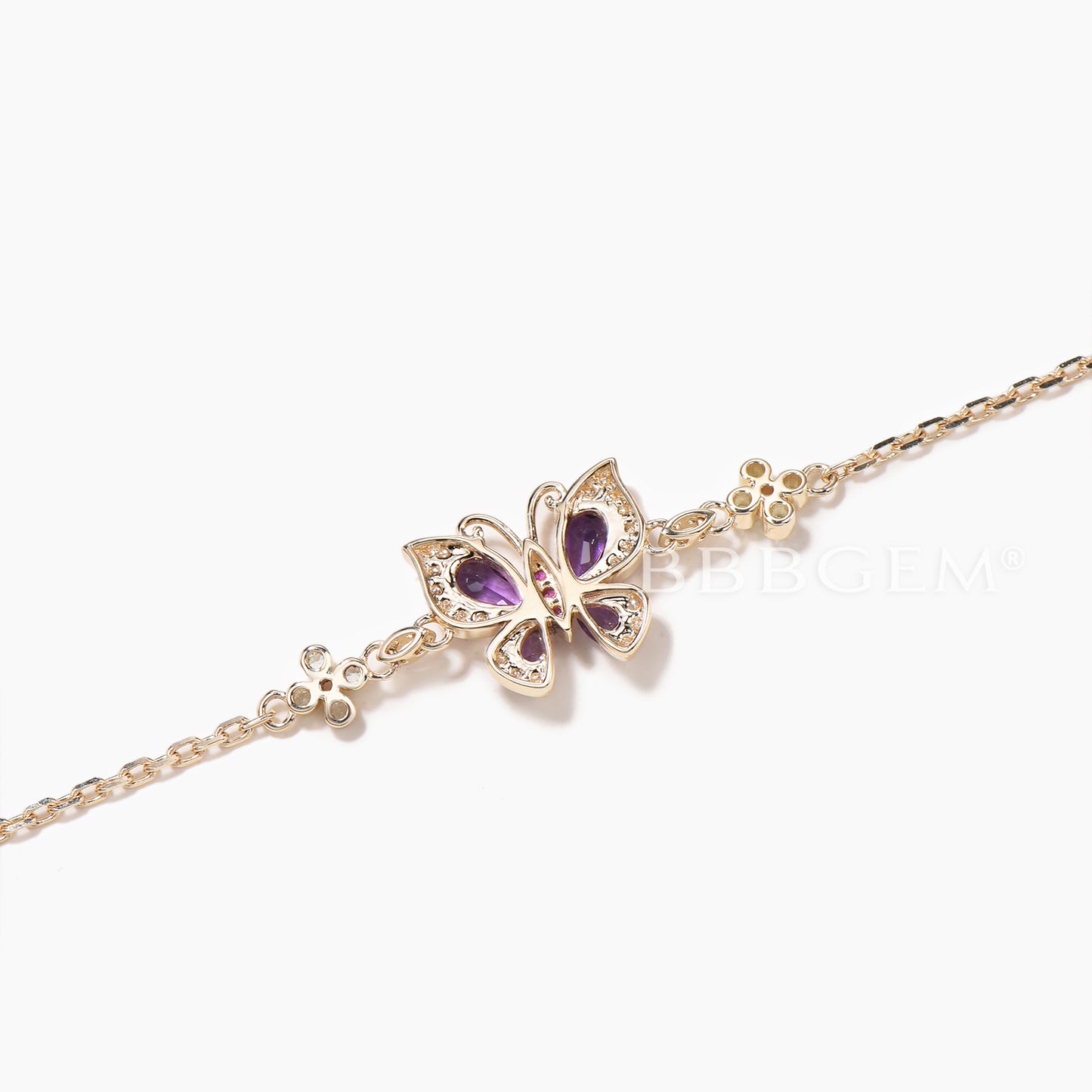 Teardrop Cut Natural Amethyst Butterfly Wedding Bracelet Diamond Bracelet