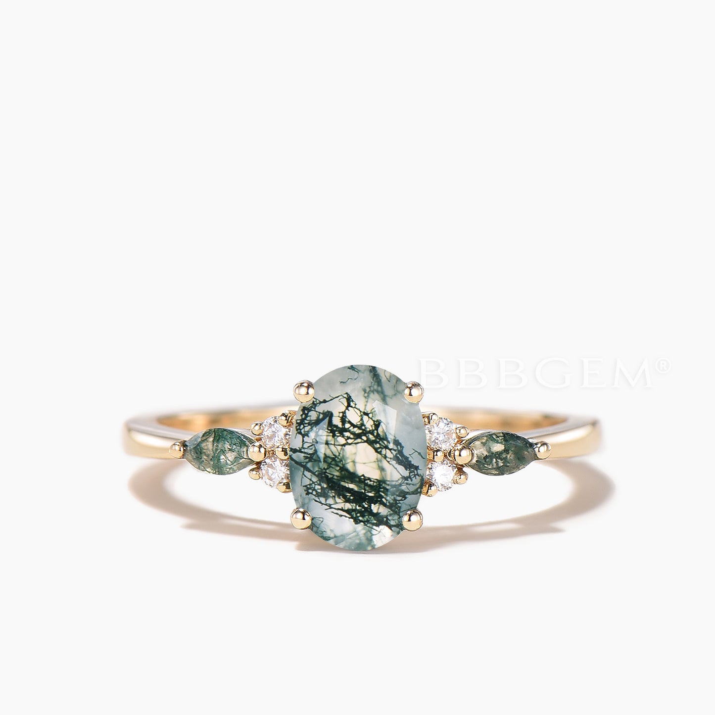 Oval Cut Natural Moss Agate Wedding Ring Diamond Band Enhancer Agate Bridal Set