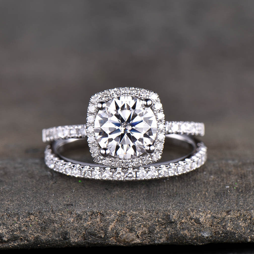 moisssanite bridal set white gold-BBBGEM cushion cut moissanite engagement ring