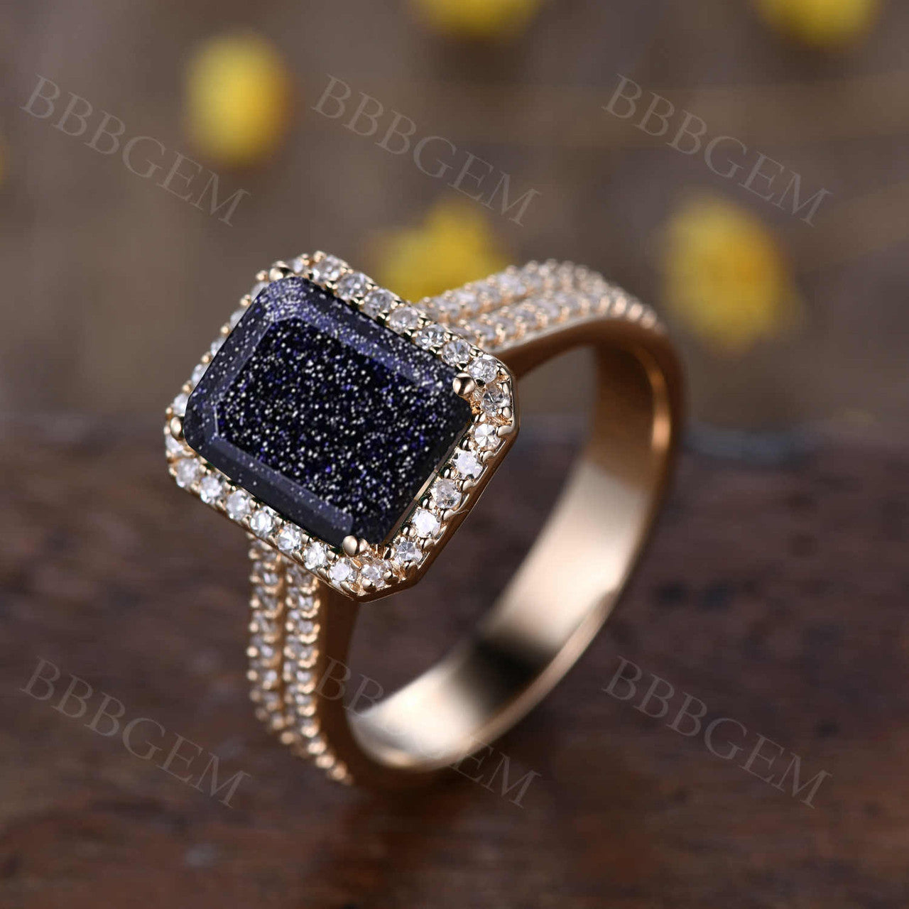 Sandstone Diamond Promise Ring-BBBGEM Blue Sandstone Engagement Ring