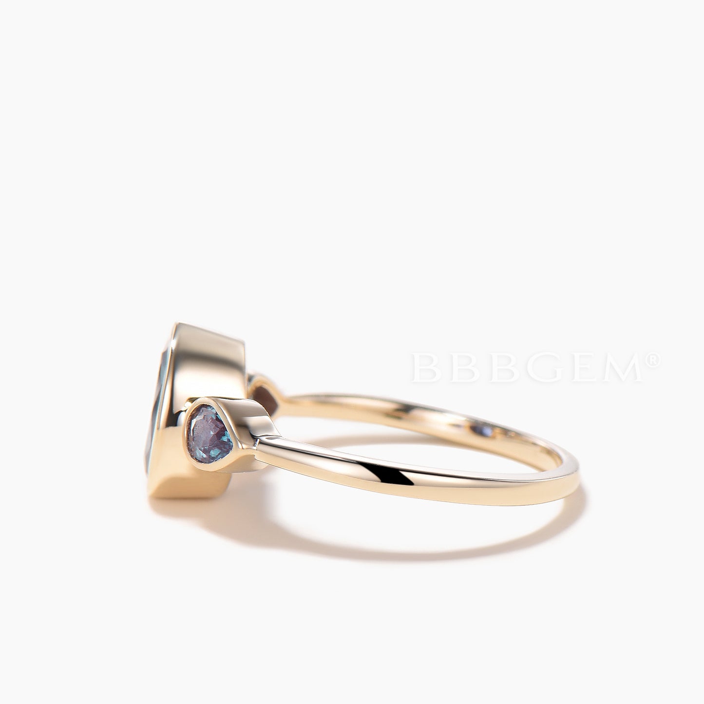 Oval Cut Color-change Alexandrite Engagement Ring Bezel Set Three Stone Ring