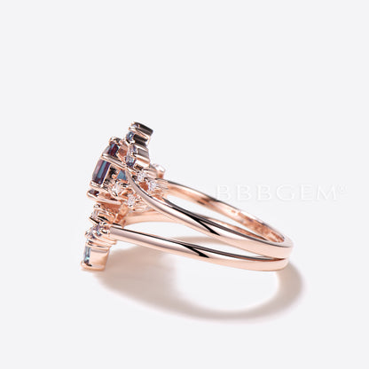 Twig Leaf Engagement Ring 14k Rose Gold Hexagon Cut Alexandrite Ring