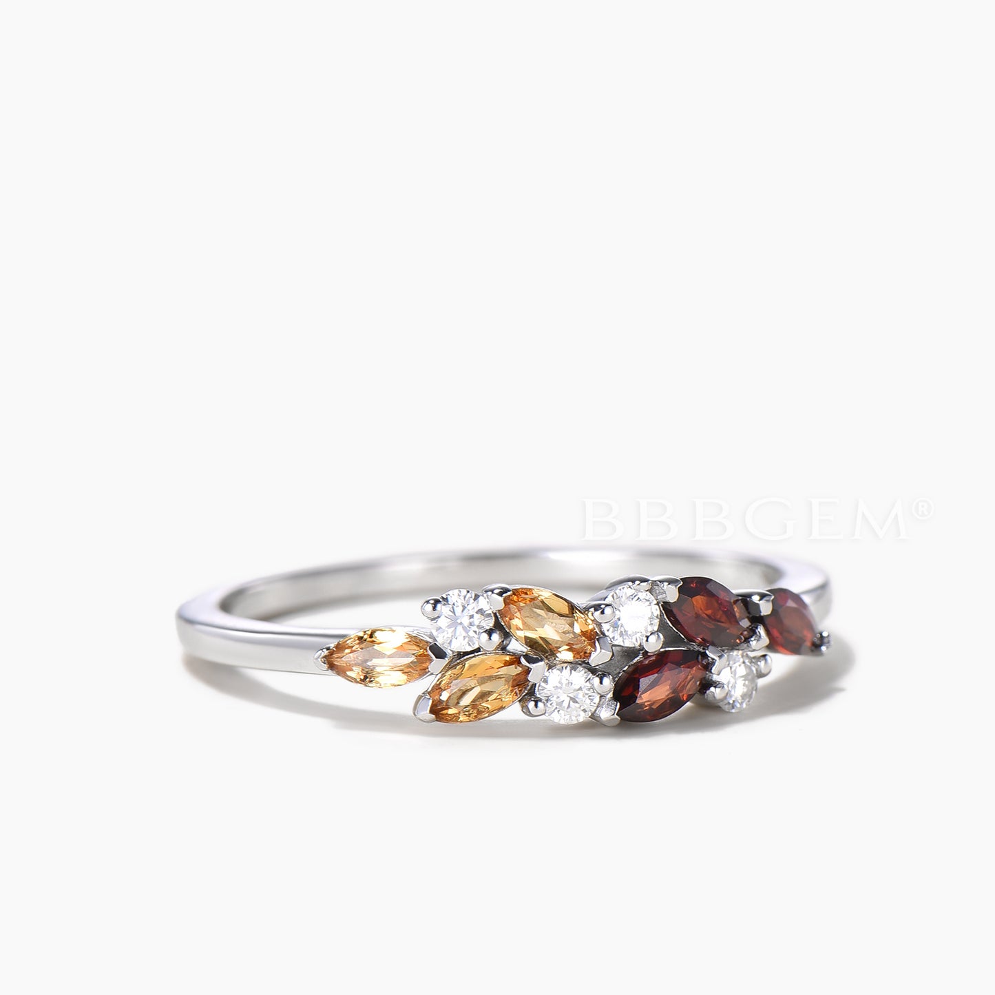 Multi Marquise Cut Stones Cluster Ring Natural Citrine Garnet Wedding Band