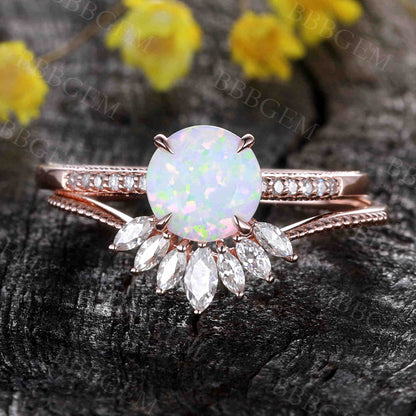 Antique Opal Engagement Ring Set Rose Gold 02