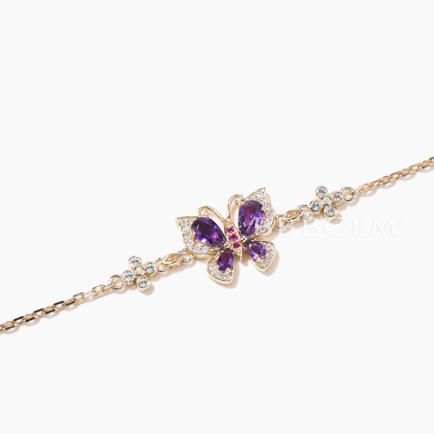 Teardrop Cut Natural Amethyst Butterfly Wedding Bracelet Diamond Bracelet