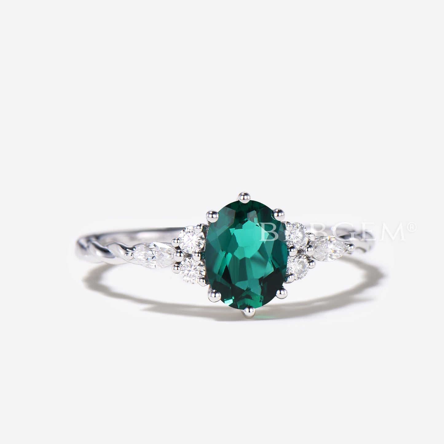 Oval Cut Green Emerald Engagement Ring Twisted Rope Wedding Ring