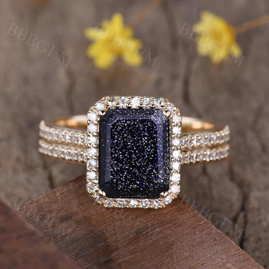 Blue Sandstone Engagement Ring-BBBGEM Blue Sandstone Engagement Ring