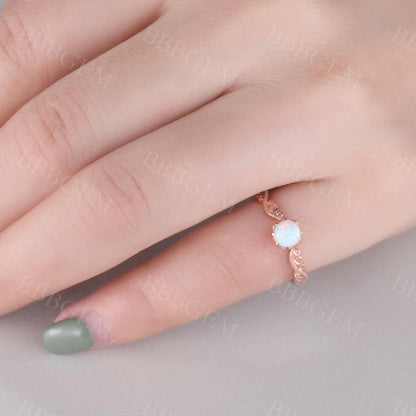 Floral Opal Ring Rose Gold Wedding Ring