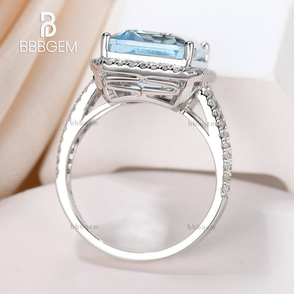 cocktatil ring, emerald cut aqumarine engagement ring, white gold aquamarine wedding ring